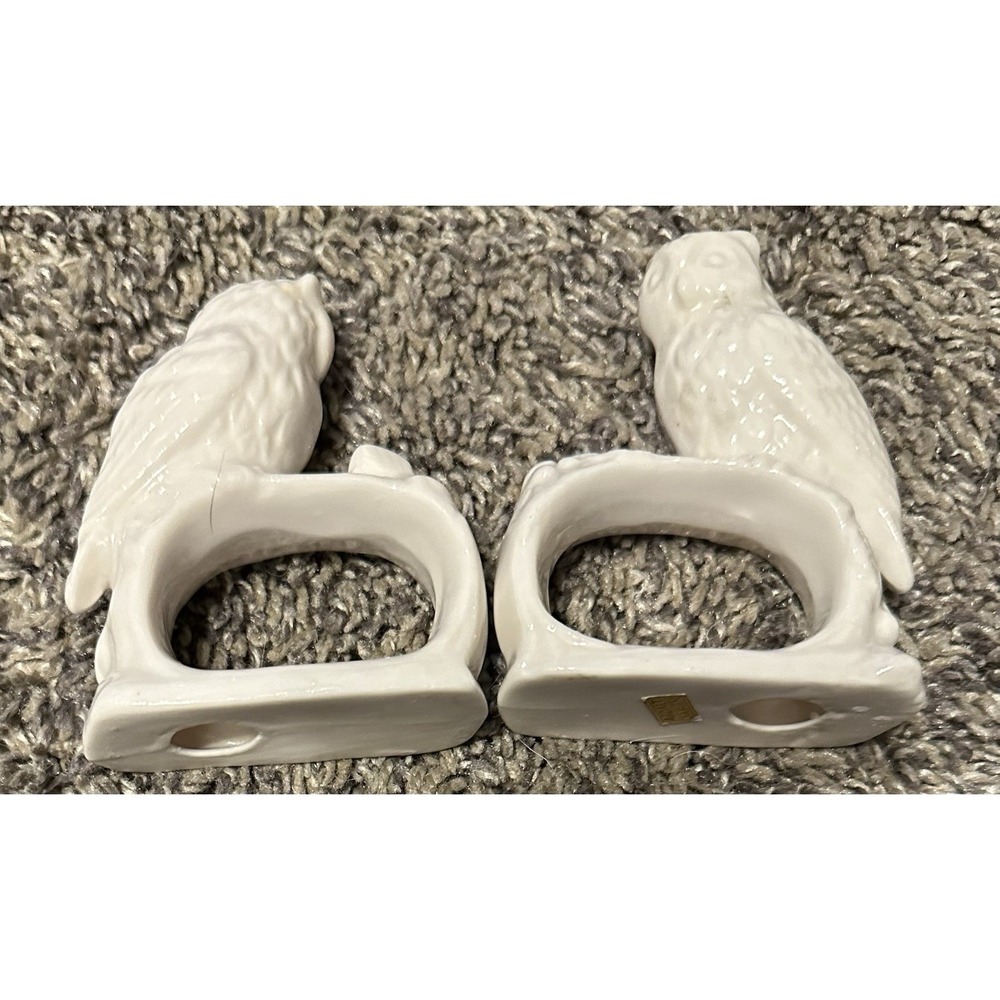 2 Ardalt Set Owl Shaped Napkin Rings Holders Lot Ceramic Pair Vintage Old China